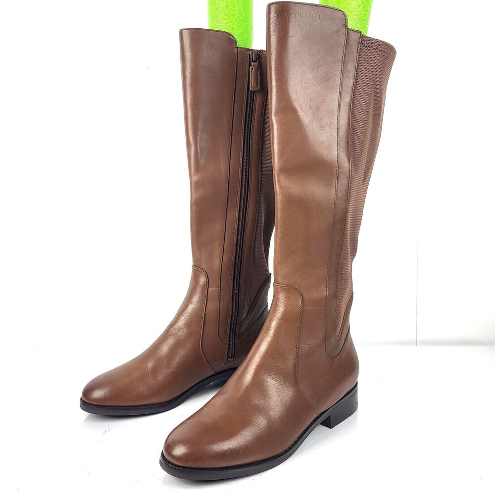 Cole Haan Noelle Riding Boots Brown Leather Side Zip Knee high 7.5B